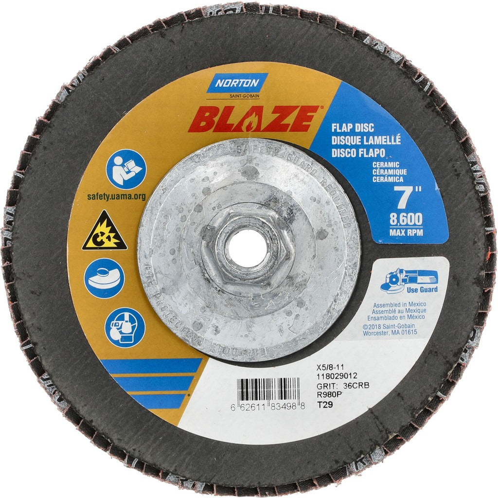 NORTON Norton 66261183498 Flap Disc 36 Grit Type 29 7 Inch