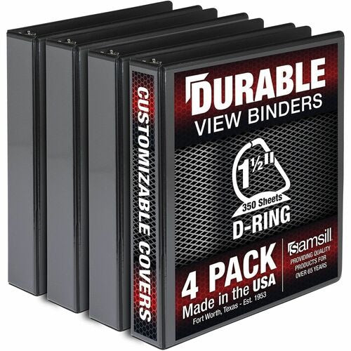 SAMSILL Samsill SAMMP46450 1.5 Inch Black View Binder Pack of 4