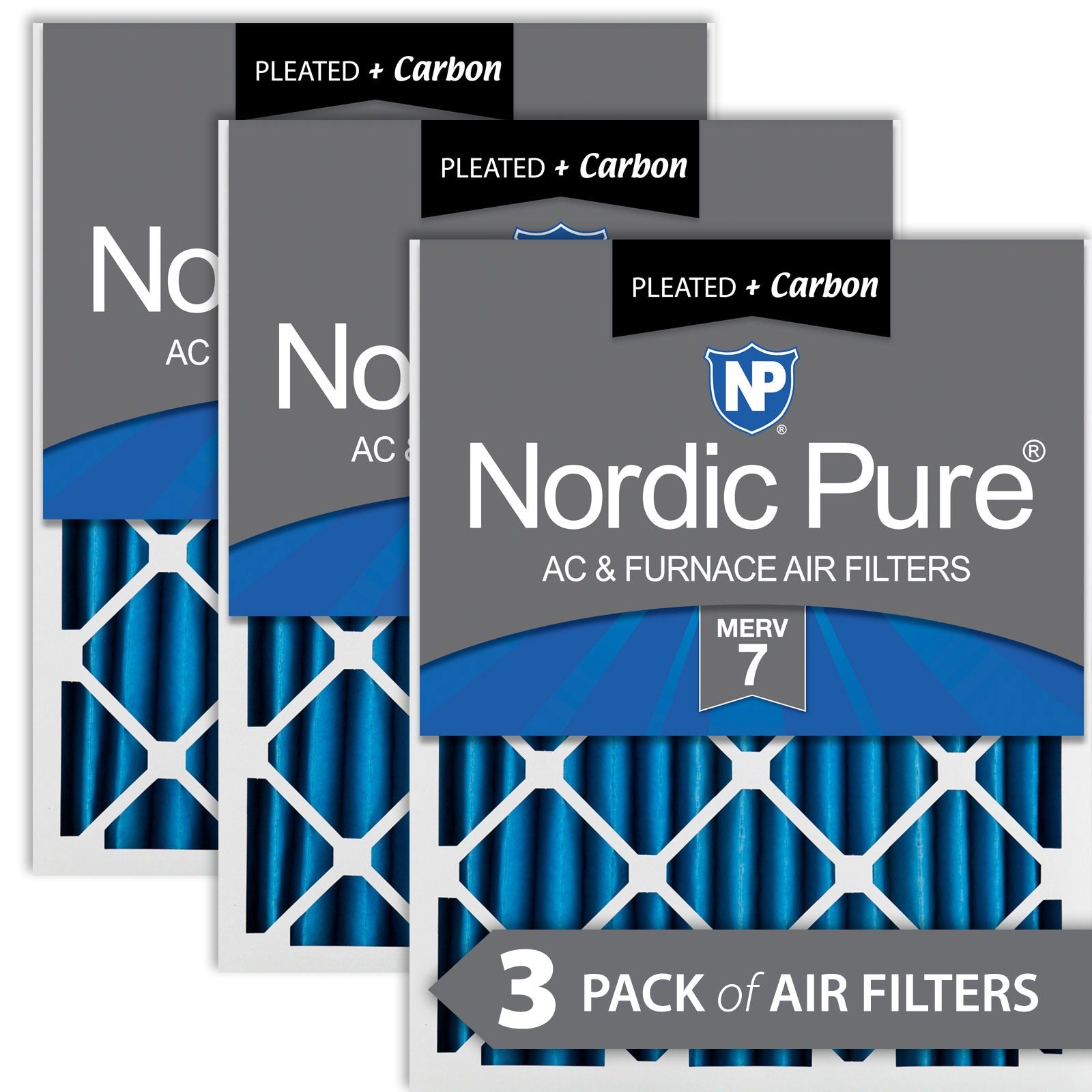 NORDIC PURE Nordic Pure 14x20x2M7+C-3 Merv 7 Plus Carbon Air Filter 3 Pack