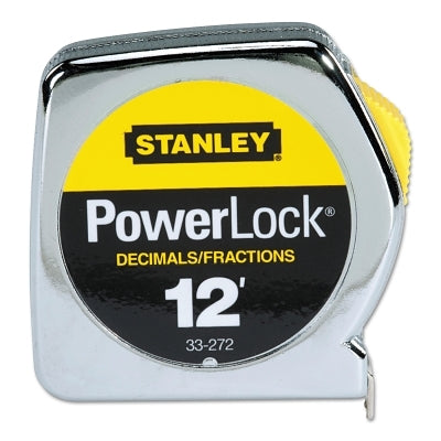 Stanley 33-272 Powerlock Tape Rules 1/2 in Wide Blade 12 ft x 1/2 in Inch/Decimal Single Sided Silver/Yellow