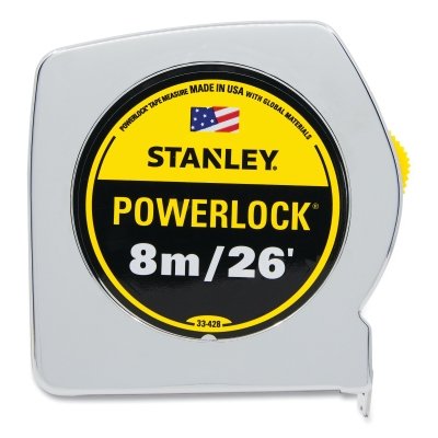 Stanley 33-428L Powerlock Tape Rules Wide Blade 26 ft SAE/Metric Chrome Yellow