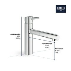 GROHE 31453001 Concetto Single Handle Pull Down Kitchen Faucet in StarLight Chrome