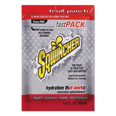 Sqwincher 159015305 Fast Pack Drink Mix Fruit Punch 0.6 fl oz Pack Yields 6 oz