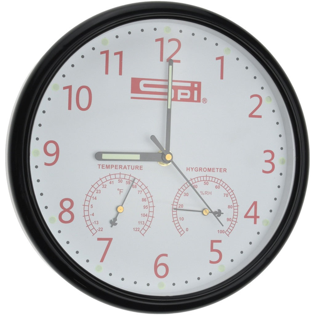 SPIROTHERM Spi 91-284-0 Hygro Thermometer Fluorescent Clock 9in