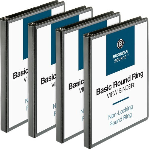 BUSINESS SOURCE Business Source BSN09950BD Round Ring View Binder 0.5in Black 4pk