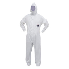 SAS Safety 6938 Moonsuit Coverall Large Hooded White Blue Nylon Poly Cotton