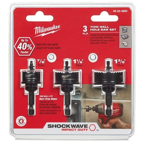 MILWAUKEE MILWAUKEE MIL-49-22-4800 Shockwave Thin Wall Hole Saw Kit 3-Piece