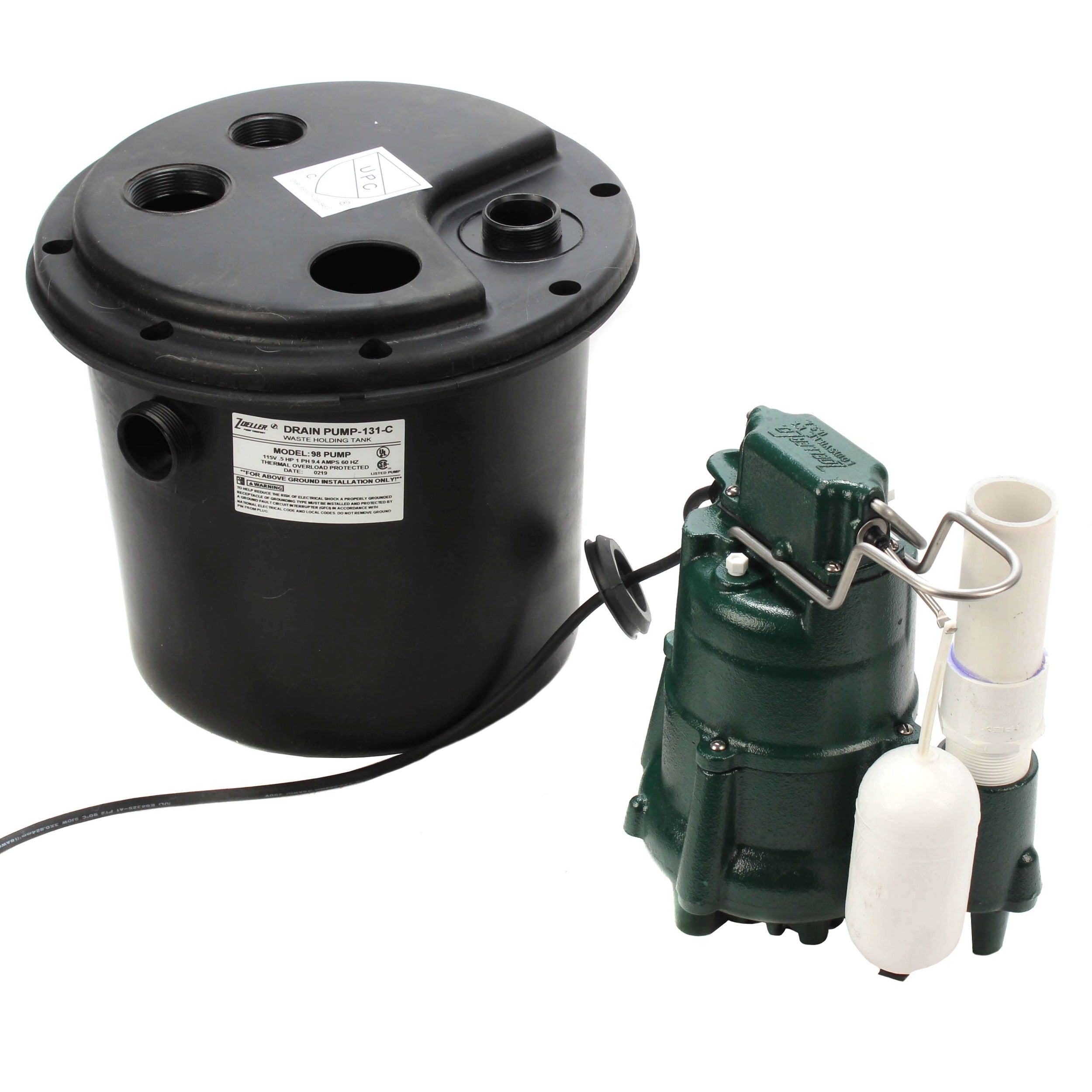 ZOELLER ZOELLER 131-0001 Submersible Drain Pump with Tank 72 GPM 1/2 HP 115V 1 Phase 60Hz