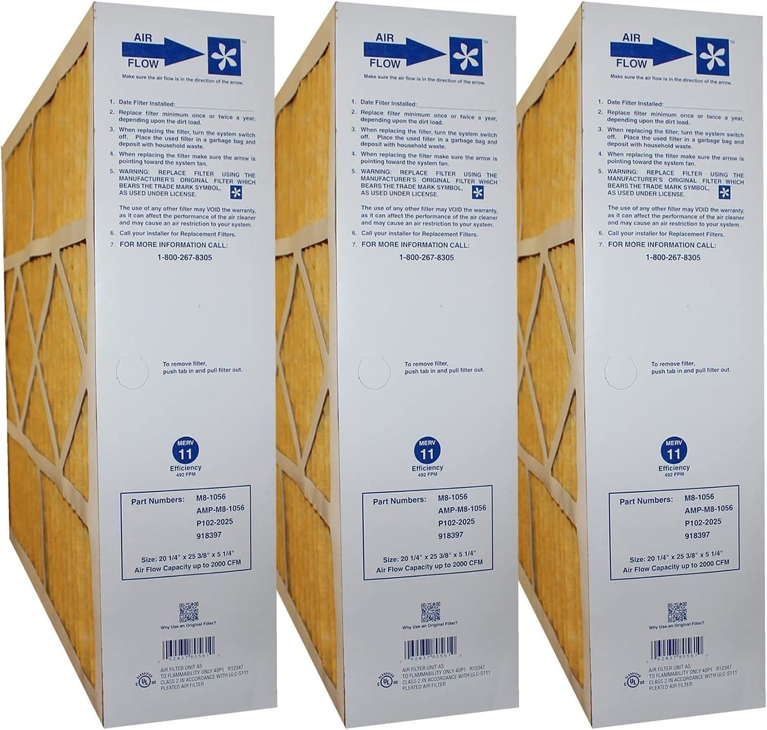 GOODMAN Goodman M8-1056 Merv 11 Media Filter 20x25x5 (3 Pack) P102-2025