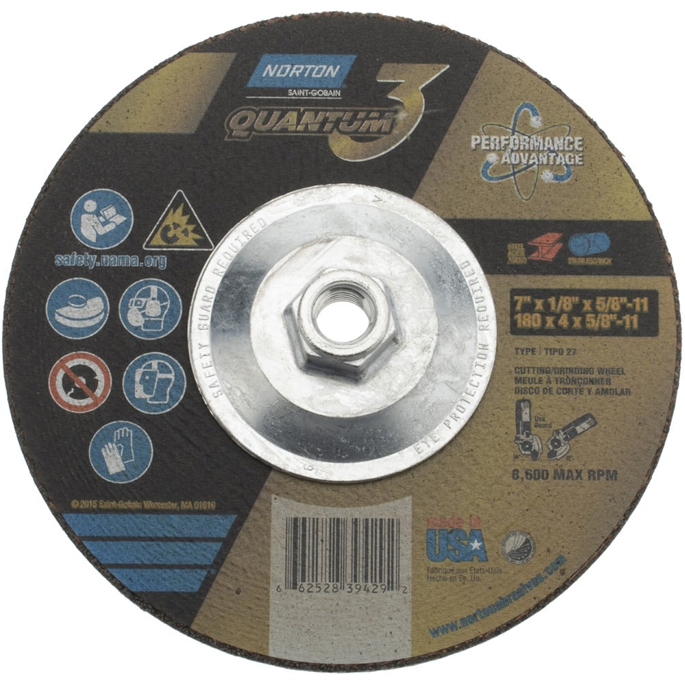 NORTON Norton 66252839429 Type 27 Grinding Wheel 7 Inch 24 Grit