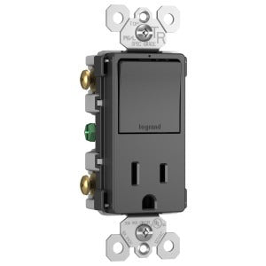 LEGRAND Legrand RCD38TRBK 3-Way Tamper-Resistant Combination Switch/Receptacle 15A 120/125 VAC (1.29 in W x 1.43 in D x 3.81 in H)
