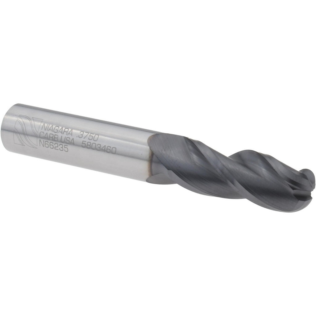 SECO TOOLS Seco 17003797 Ball End Mill 3/8 in 3 Flute Altin Solid Carbide