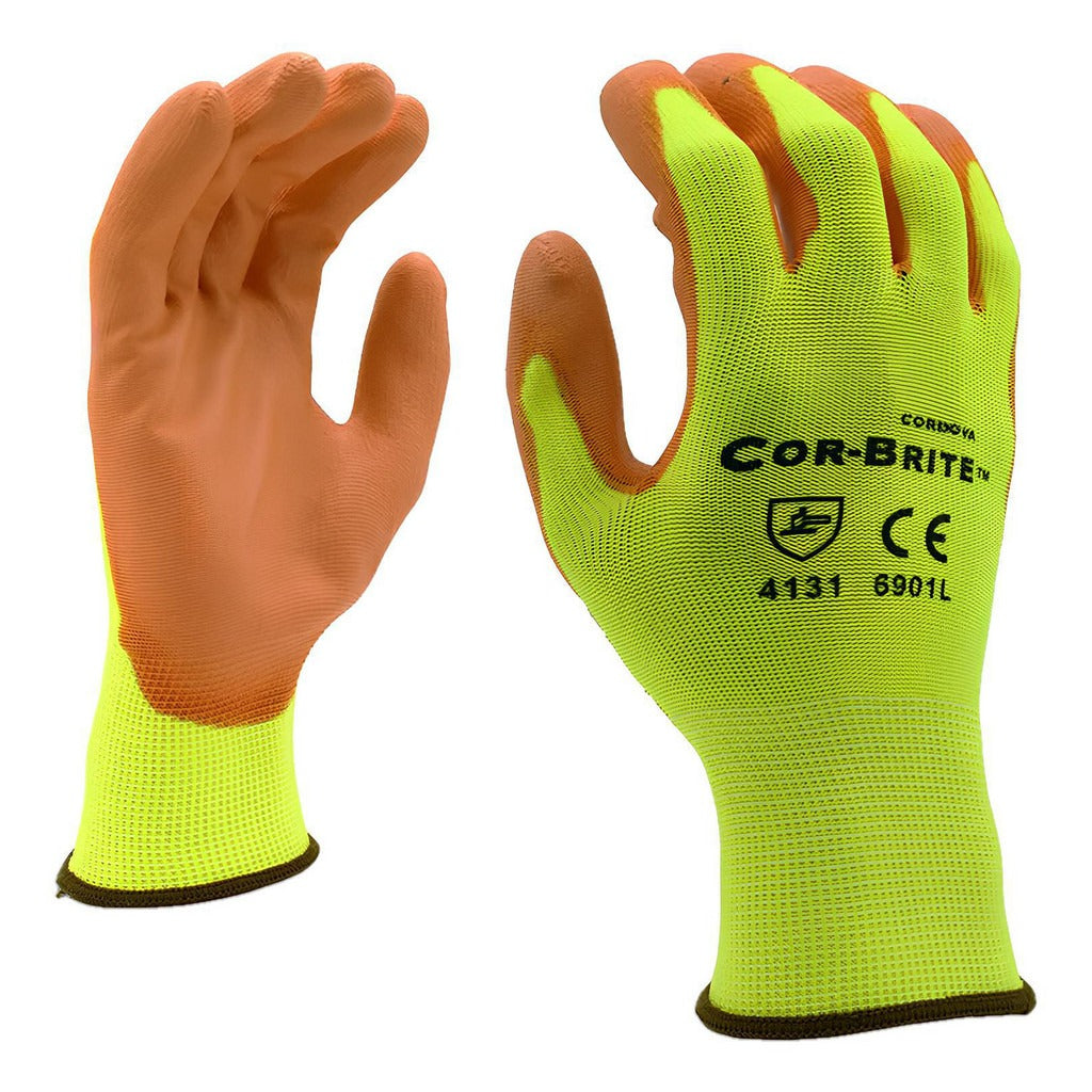 CORDOVA Cordova 6901L Work Gloves Large Polyurethane Coated Hi-vis
