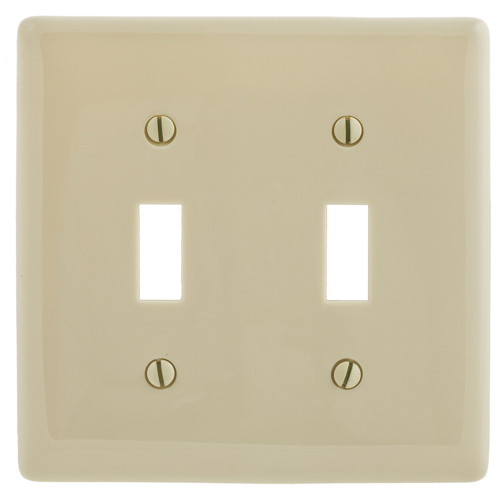 Hubbell NP2I 2-Gang 2-Toggle Switch Wallplate Ivory Nylon Standard