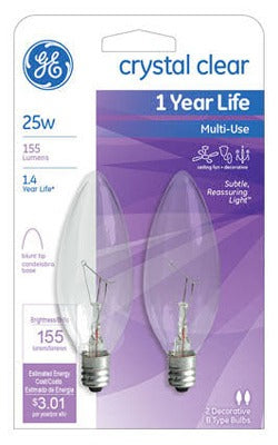 GE G E Lighting 74978 Clear Blunt Tip Candelabra Bulb 25W