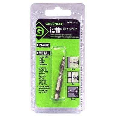 GREENLEE Greenlee DTAP1/4-20 Combination Drill Tap and Deburr Bit Quick-Change Hex 1/4-20 NC