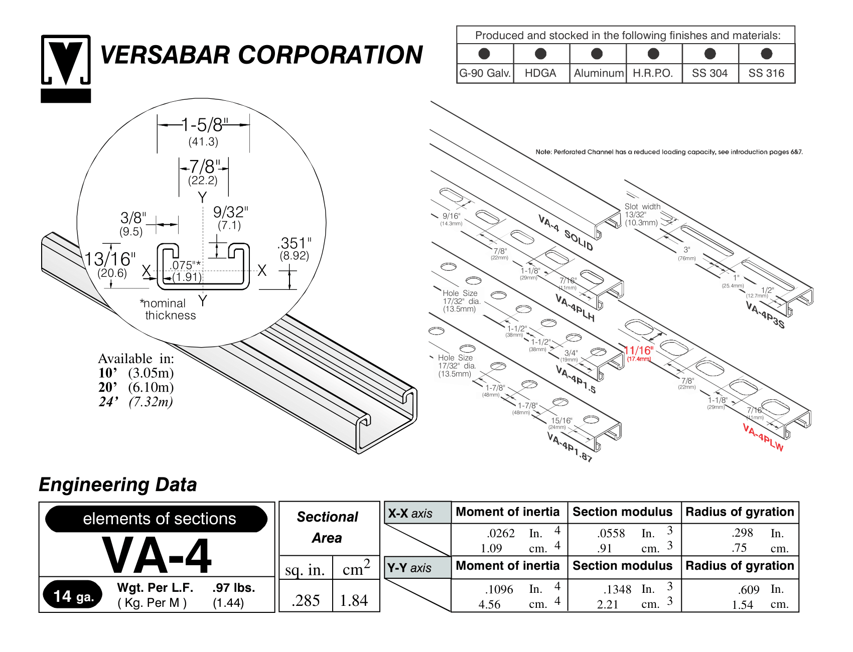 VERSABAR Versabar VA-4PLH-10 Shallow Strut Channel (13/16 in / 10 ft / Pack of 10)