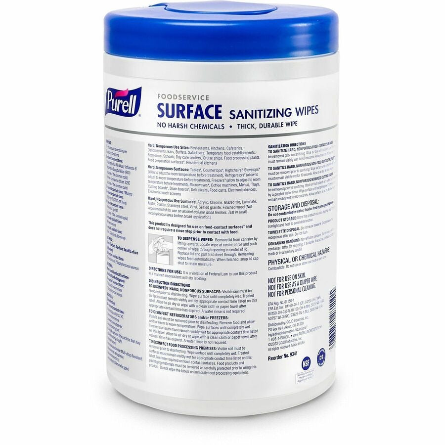 GOJO Gojo GOJ934106 Purell Foodservice Surface Sanitizing Wipes 110 Wipes/Container
