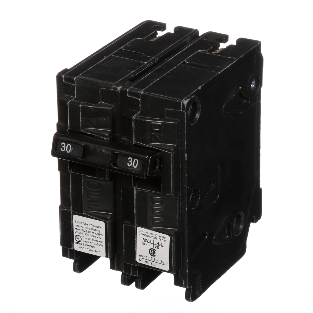 Siemens Q230H 2-Pole 30 Amp 120/240 VAC 22 kA Common Trip Circuit Breaker