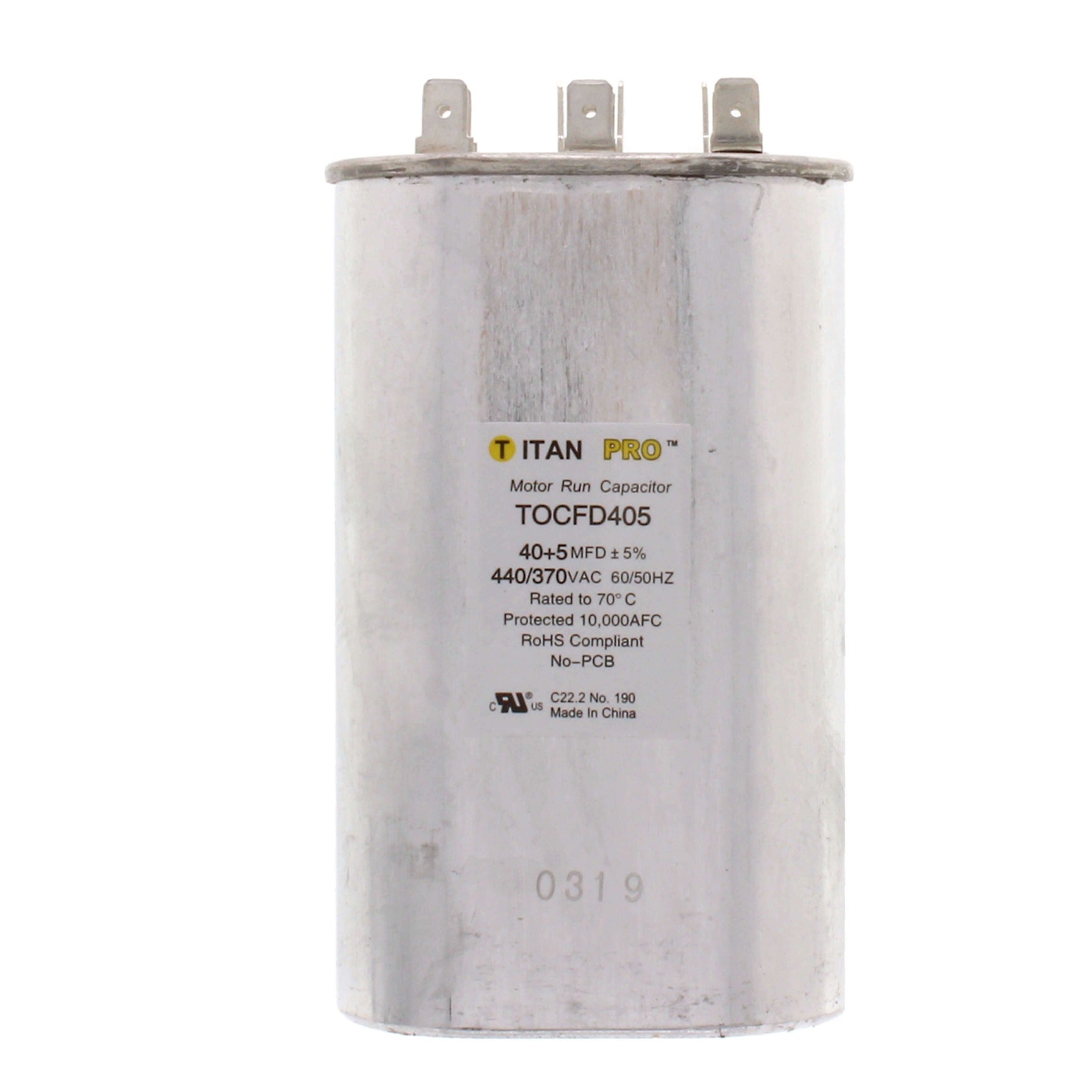 TITAN PRO Titan Pro TOCFD405 Motor Dual Run Capacitor 40/5 MFD (Oval)