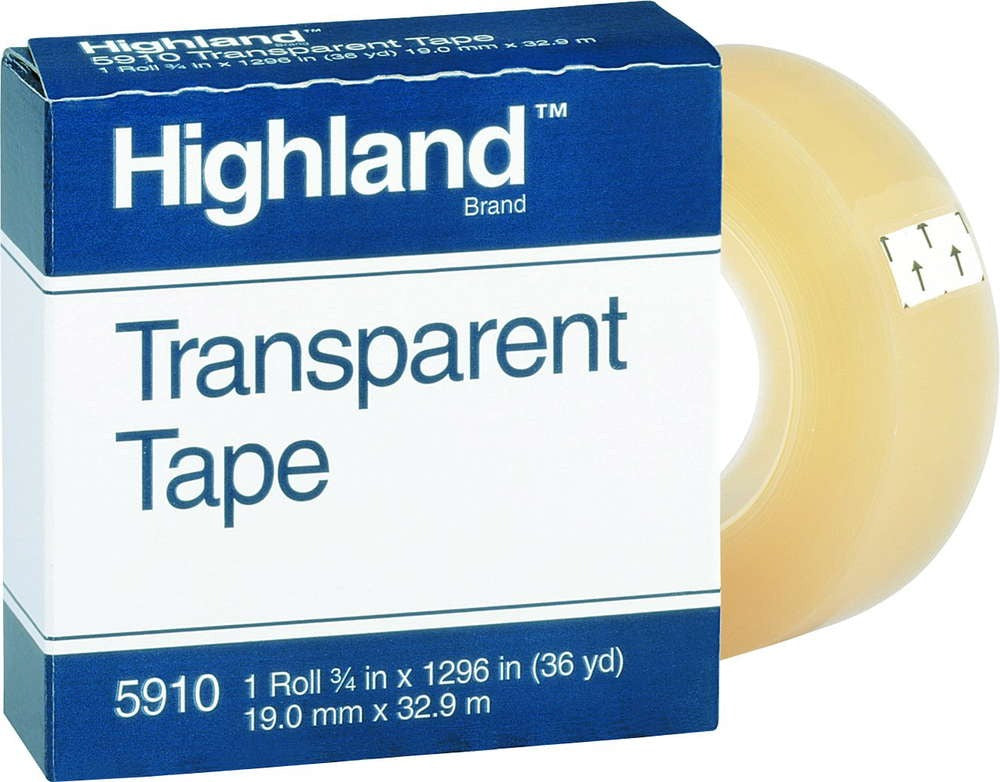 3M 3M MMM5910341296 Highland Transparent Tape 0.75 in x 1296 in (1 Roll)