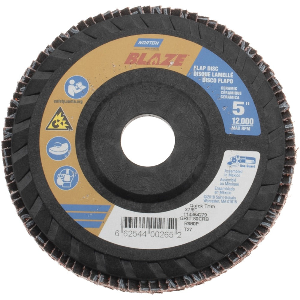 NORTON Norton 66254400265 Flap Disc 5 Inch 80 Grit Ceramic Type 27