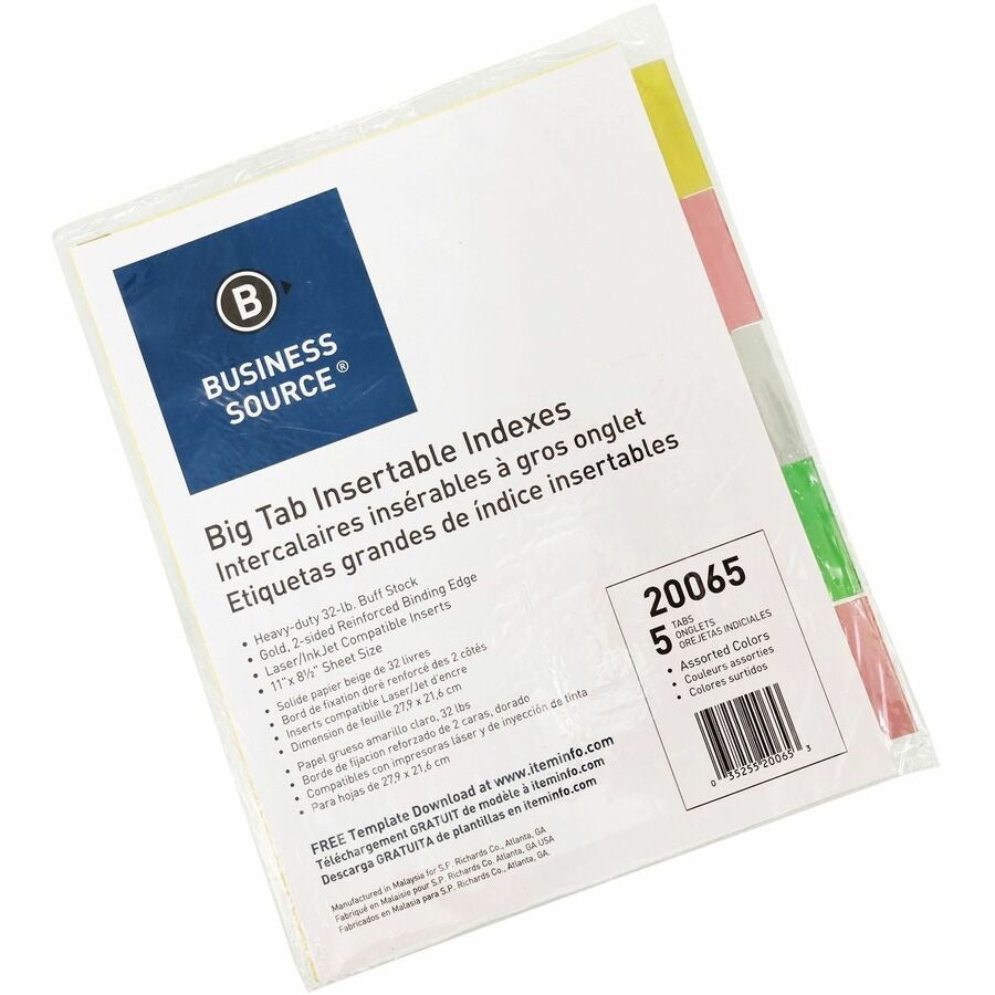 BUSINESS SOURCE Business Source BSN20065 Reinforced Insertable Tab Indexes (5 Pack)
