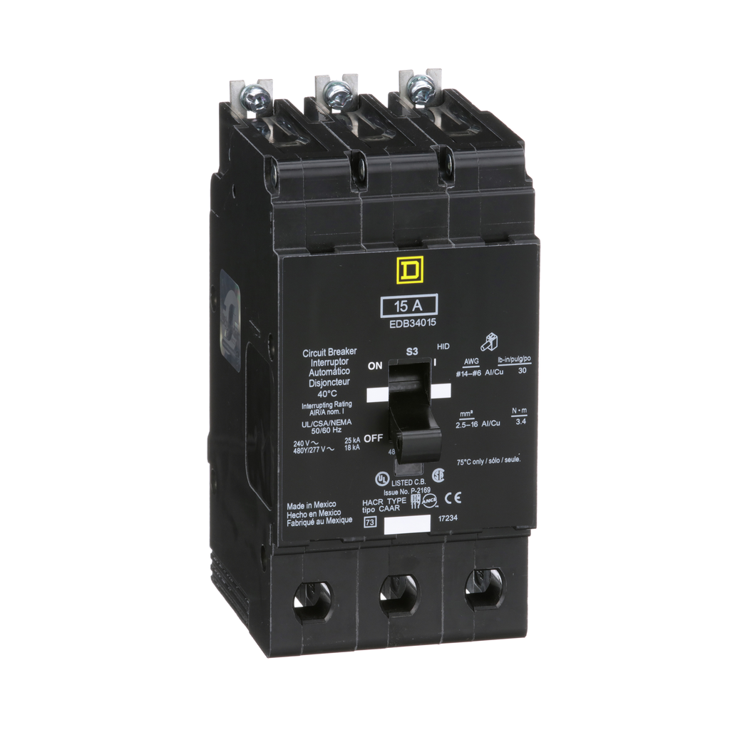 Square D EDB34015 480Y/277 Volt 15 Amp Miniature Circuit Breaker