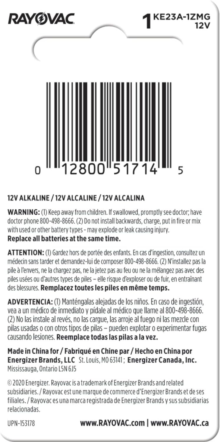 RAYOVAC Rayovac KE23A-1ZMA Keyless 12V Alkaline Battery (23A / 1 Count)