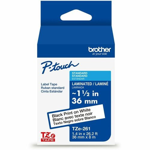 BROTHER Brother BRTTZE261G Laminated Label Tape 1.5 Inch Black White