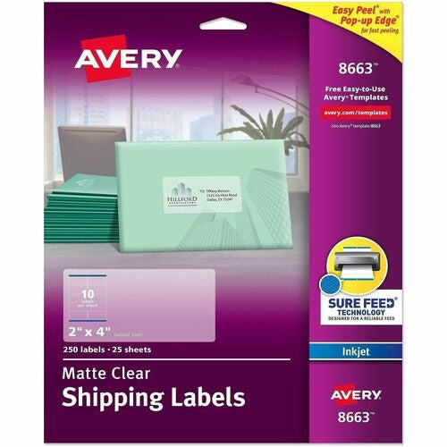 AVERY Avery AVE8663 Clear Inkjet Mailing Labels 2x4 in 250pk