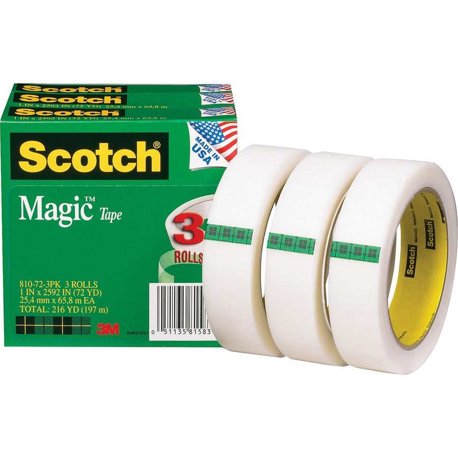 3M 3M MMM810723PKBD Scotch Magic Tape 1 in x 72 yd 3/Pack 4/Bundle