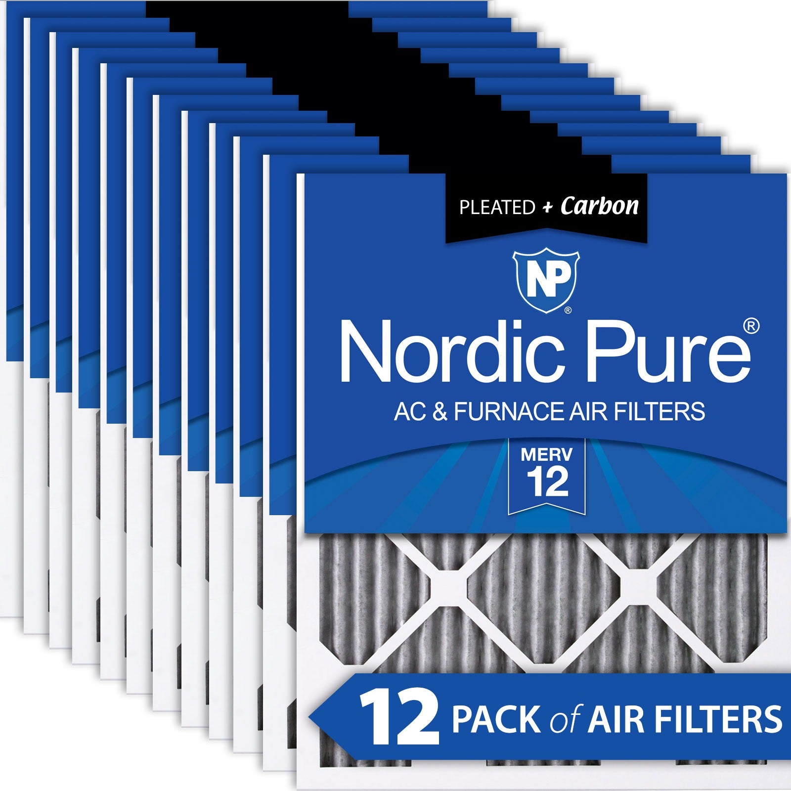 NORDIC PURE Nordic Pure 14x14x1PM12C-12 Merv 12 Carbon Filter 12pk