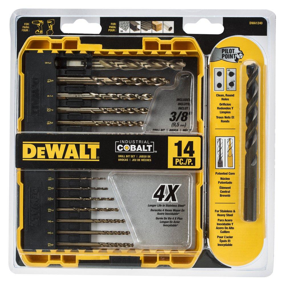 DEWALT DWA1240 Cobalt Alloy Steel Drill Bit Set with Pilot Point 14-Piece