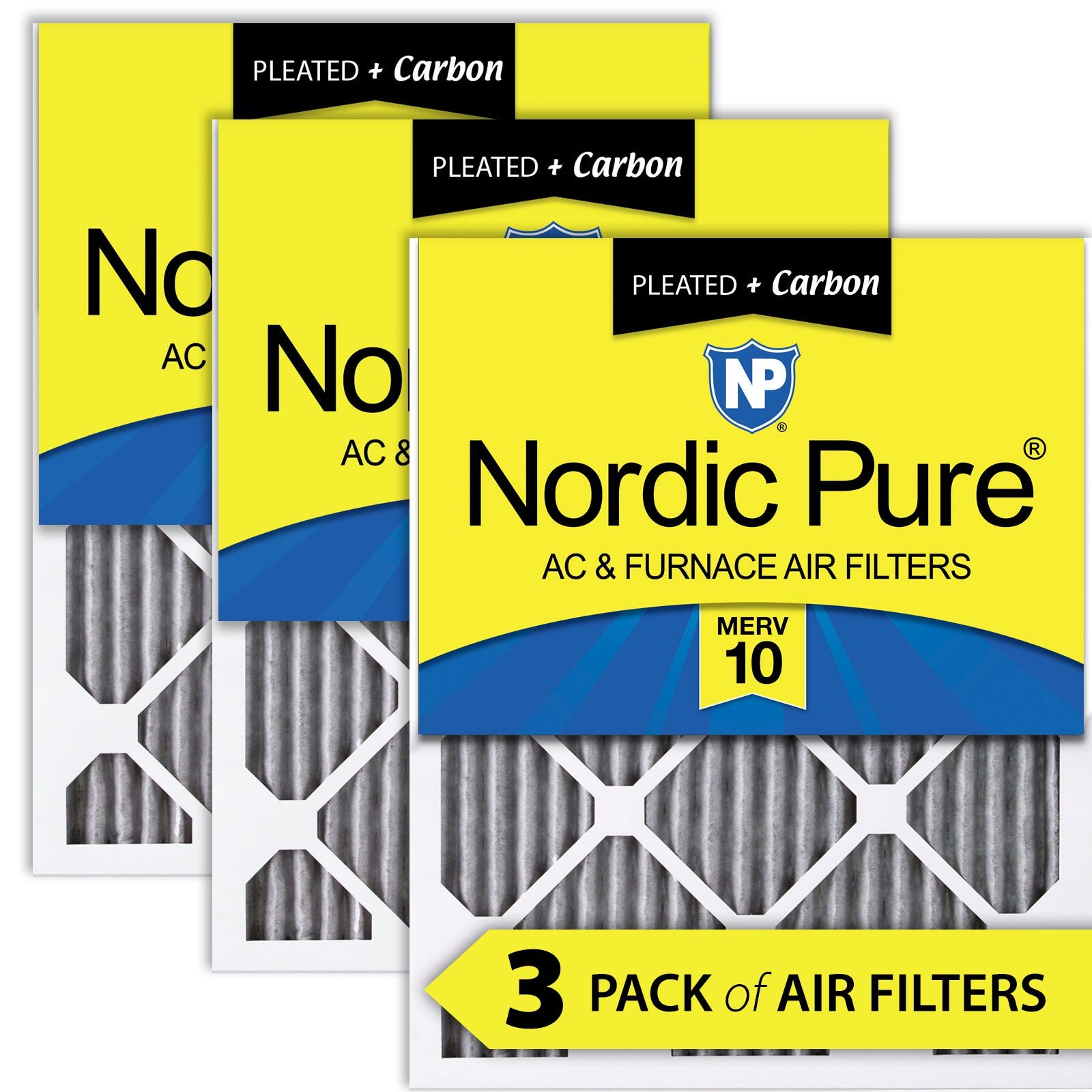 NORDIC PURE Nordic Pure 20x20x1PM10C-3 Merv 10 Carbon Air Filter 3 Pack
