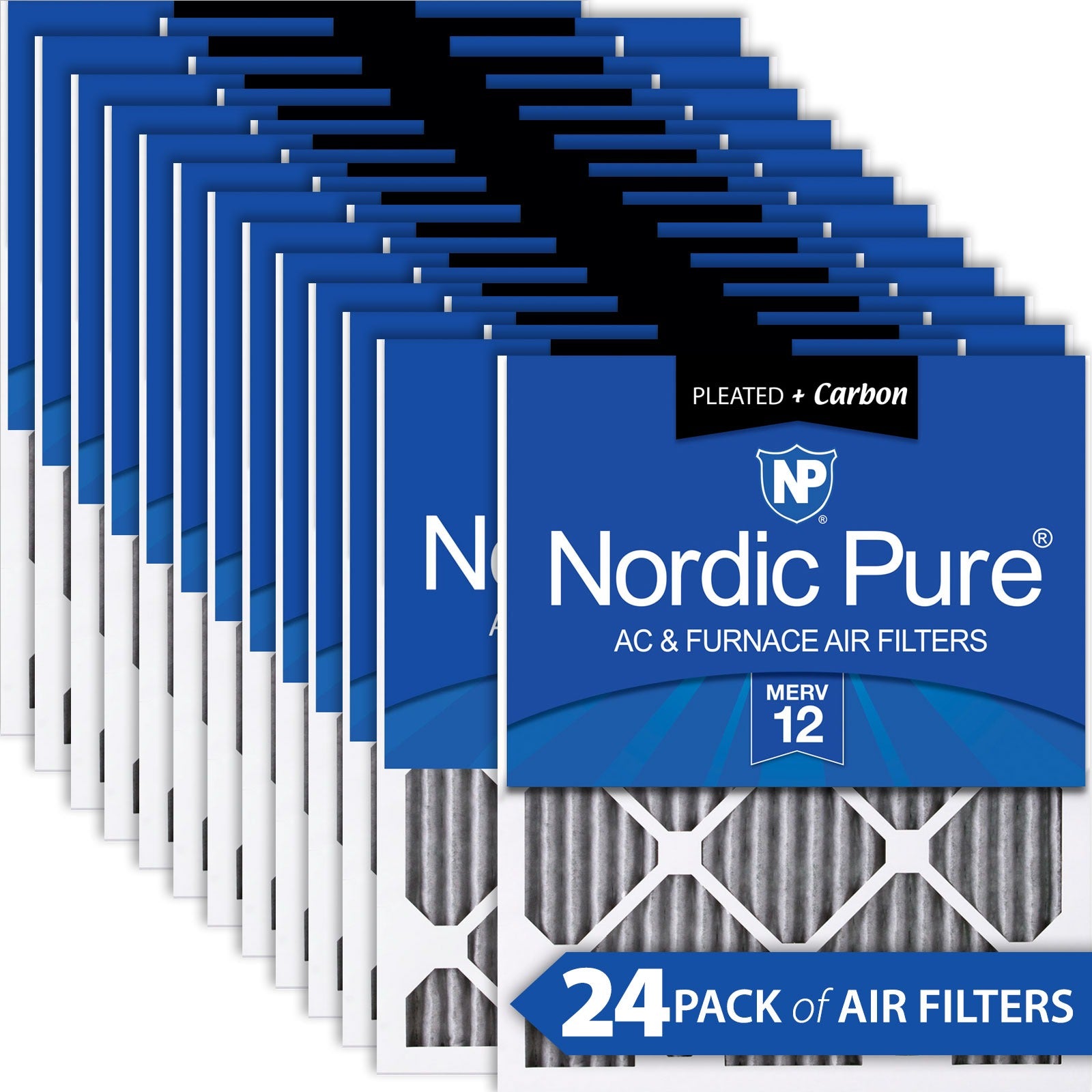 NORDIC PURE Nordic Pure 20x22x1PM12C-24 Merv 12 Carbon Filter 24 Pack