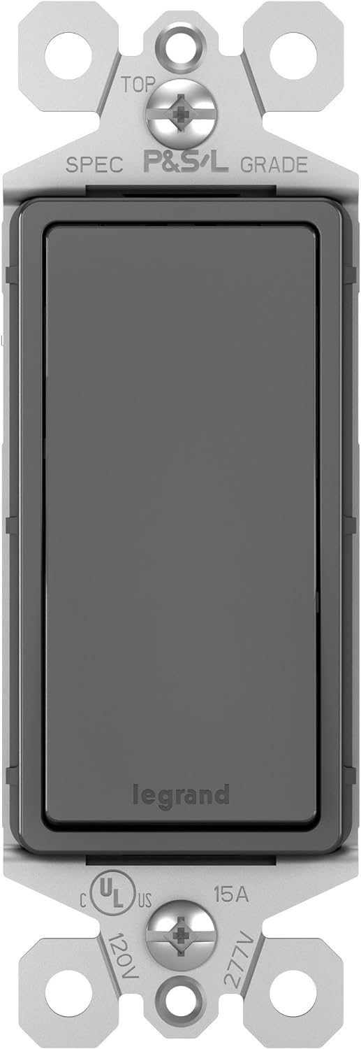 Pass & Seymour TM873BK Legrand Radiant 15 Amp Rocker Wall Switch, Decorator Light Switches, Black, 3-Way, TM873BK