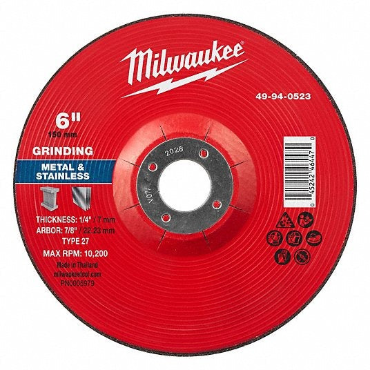 MILWAUKEE Milwaukee 49-94-0523 Type 27 Grinding Wheel 6in 30 Grit