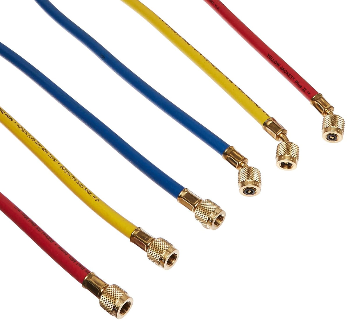 Yellow Jacket 21986 Plus II Hose Standard 1/4 Flare Fittings 72 Red/Yellow/Blue (Pack of 3)