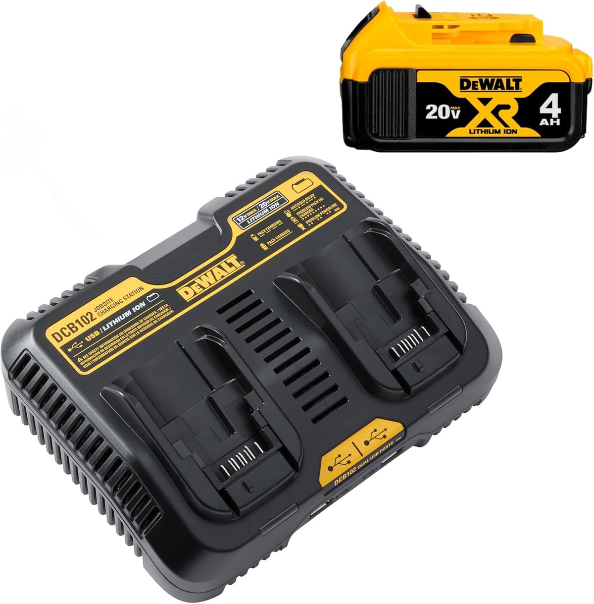 Dewalt DCB102BP 20V MAX Jobsite Charging Station with 4Ah Battery Pack