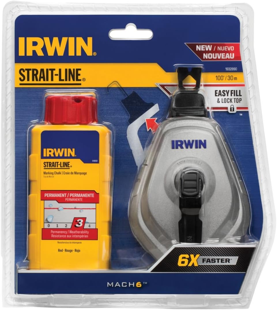 IRWIN 1932890 Irwin Tools Strait-Line Mach6 Chalk Reel, Red