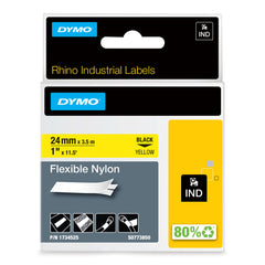 DYMO 1734525 Flexible Nylon Label Tape 1 in x 18 ft Black on Yellow