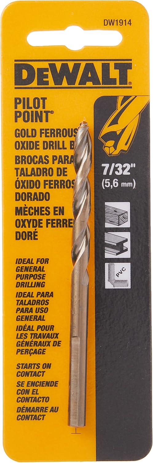 DeWalt DW1914 7/32-Inch Gold Ferrous Oxide Pilot Point Twist Drill Bit