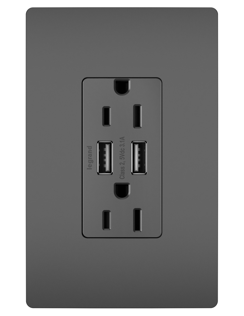 Pass & Seymour TM826USBBK Decorator Duplex USB Charger Receptacle, Black