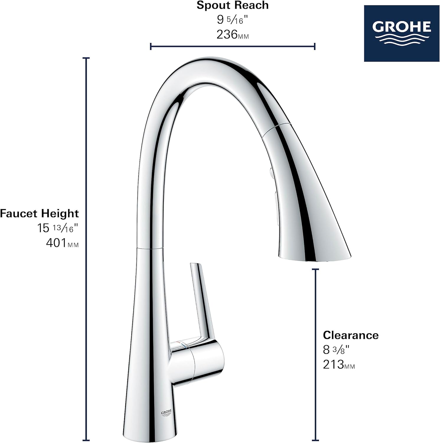 GROHE 32298DC3 Zedra Pull-Down Kitchen Faucet Supersteel