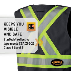 Pioneer V1021170U-L Hi-Vis Safety Vest StarTech Reflective Tape Snap Break Away 4 Pockets