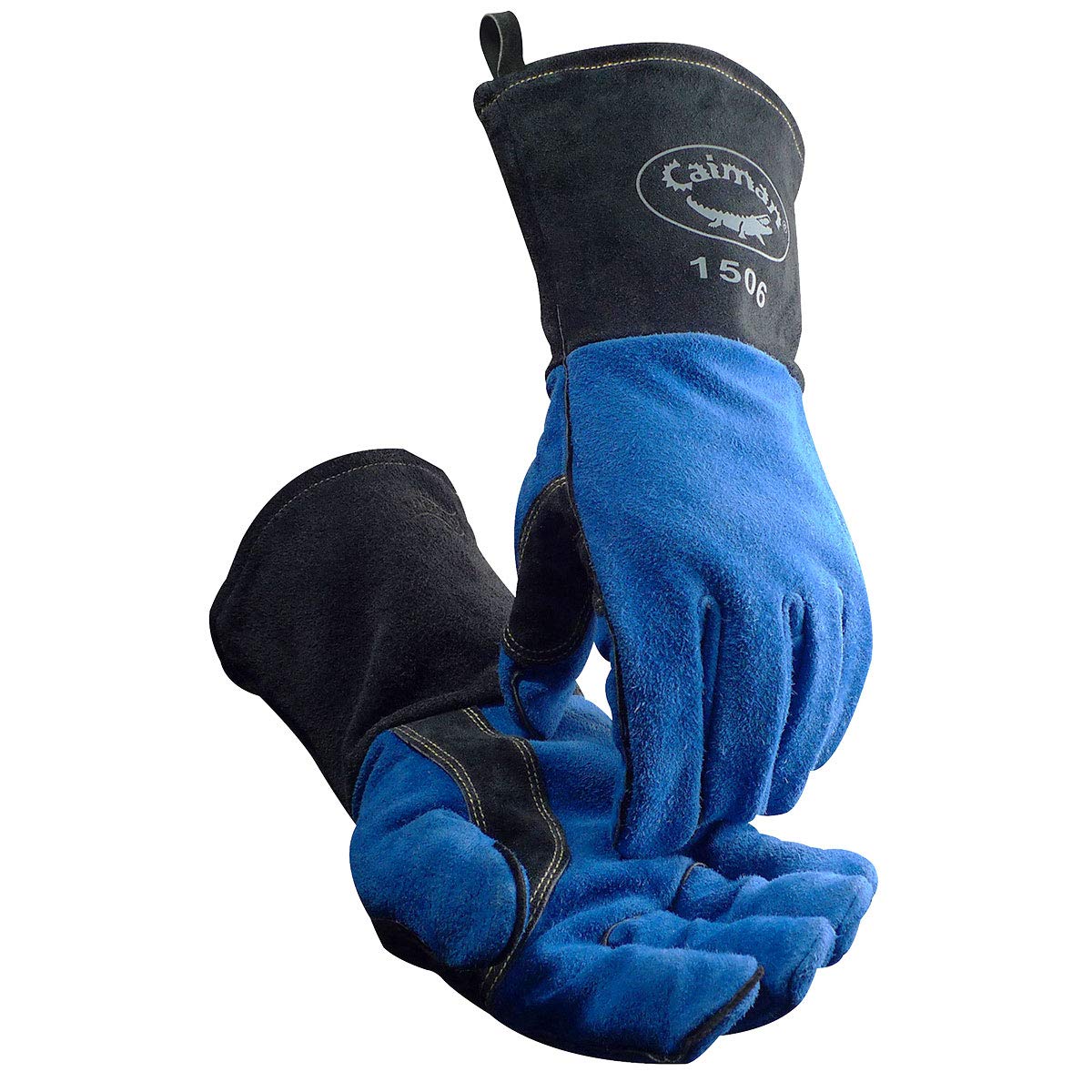 Caiman 1506 Premium Split Cowhide MIG/Stick Welding Gloves, 14 inches, Large, Blue