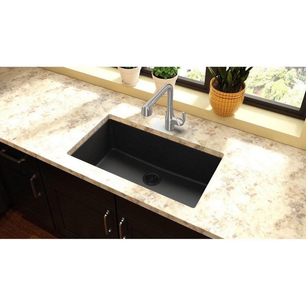 Elkay ELGRU13322BK0 Quartz Classic 33 x 18-7/16 No Hole Composite Single Bowl Undermount Kitchen Sink Black