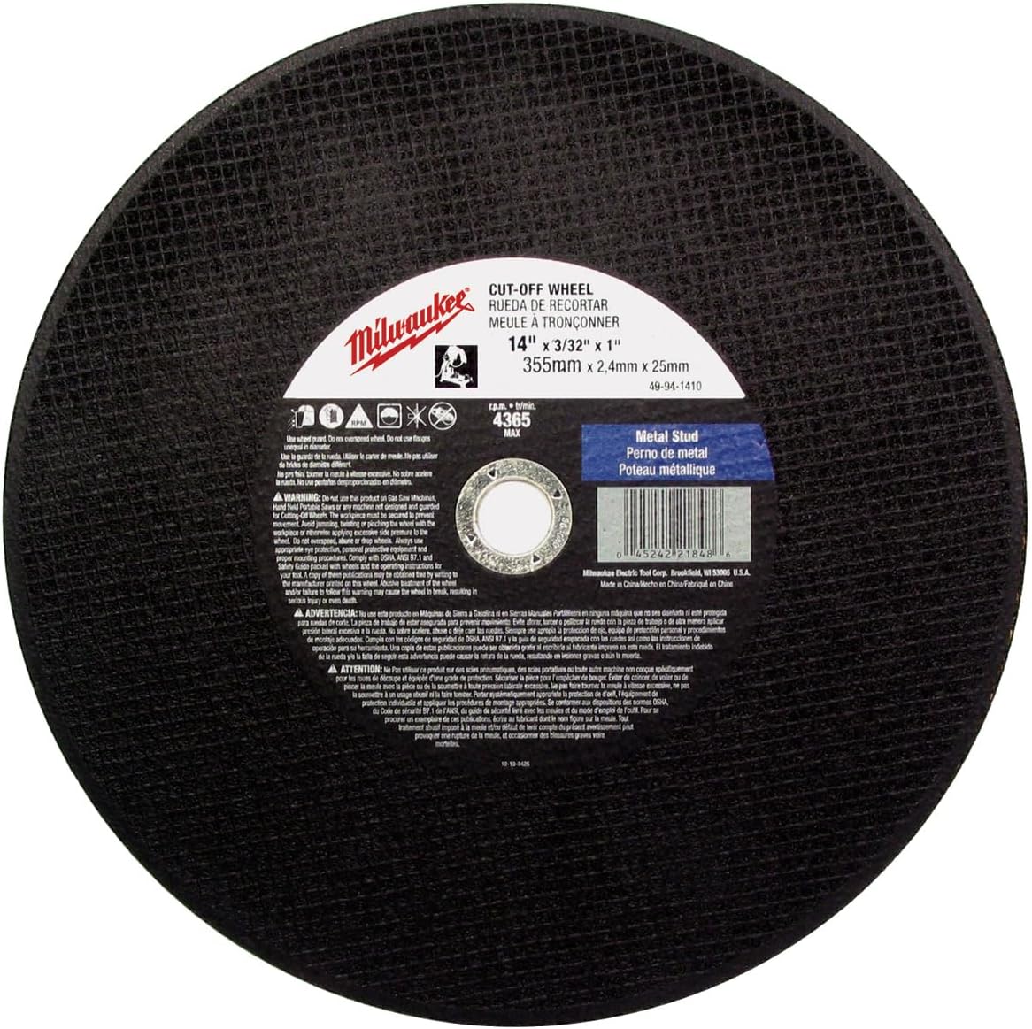 Milwaukee 49-94-1415 Type 1 Cut-Off Wheel 14 x 3/32 x 1