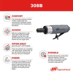 Ingersoll Rand 308B Air Straight Die Grinder 1/4 25,000 RPM 0.33 HP Ball Bearing Construction